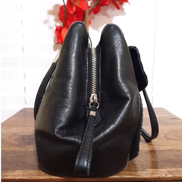 Coach Leather Canvas Black Gray Logo Large Tote Bag Fall Winter Purse - Picture 4 of 13